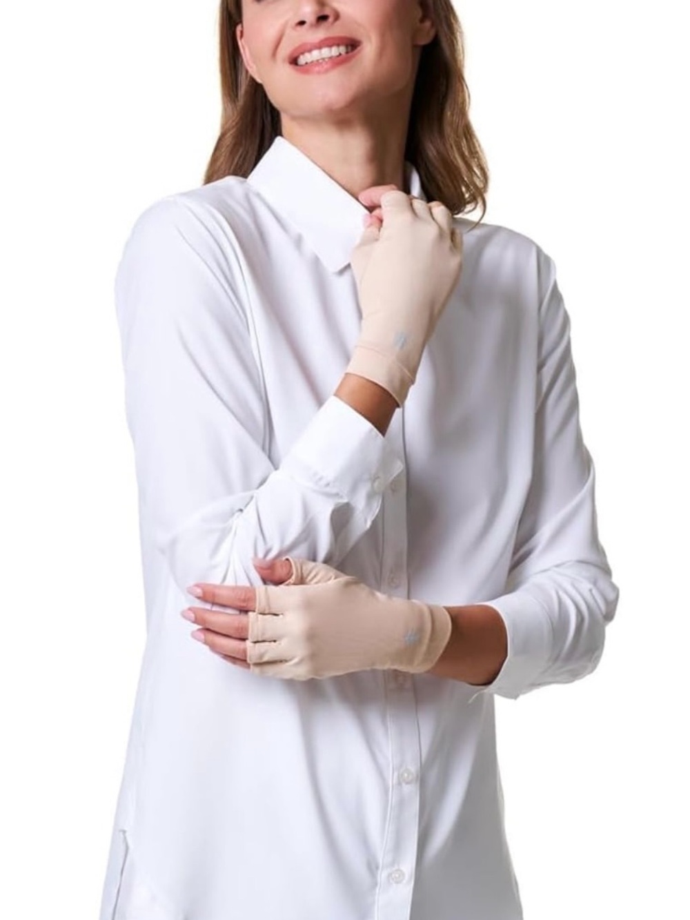 Coolibar 07048: Ouray UV Fingerless Sun Gloves Size XS Beige